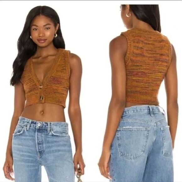 NEW For Love & Lemons Helena Sweater Vest Crop Top Size M Medium - Picture 3 of 8